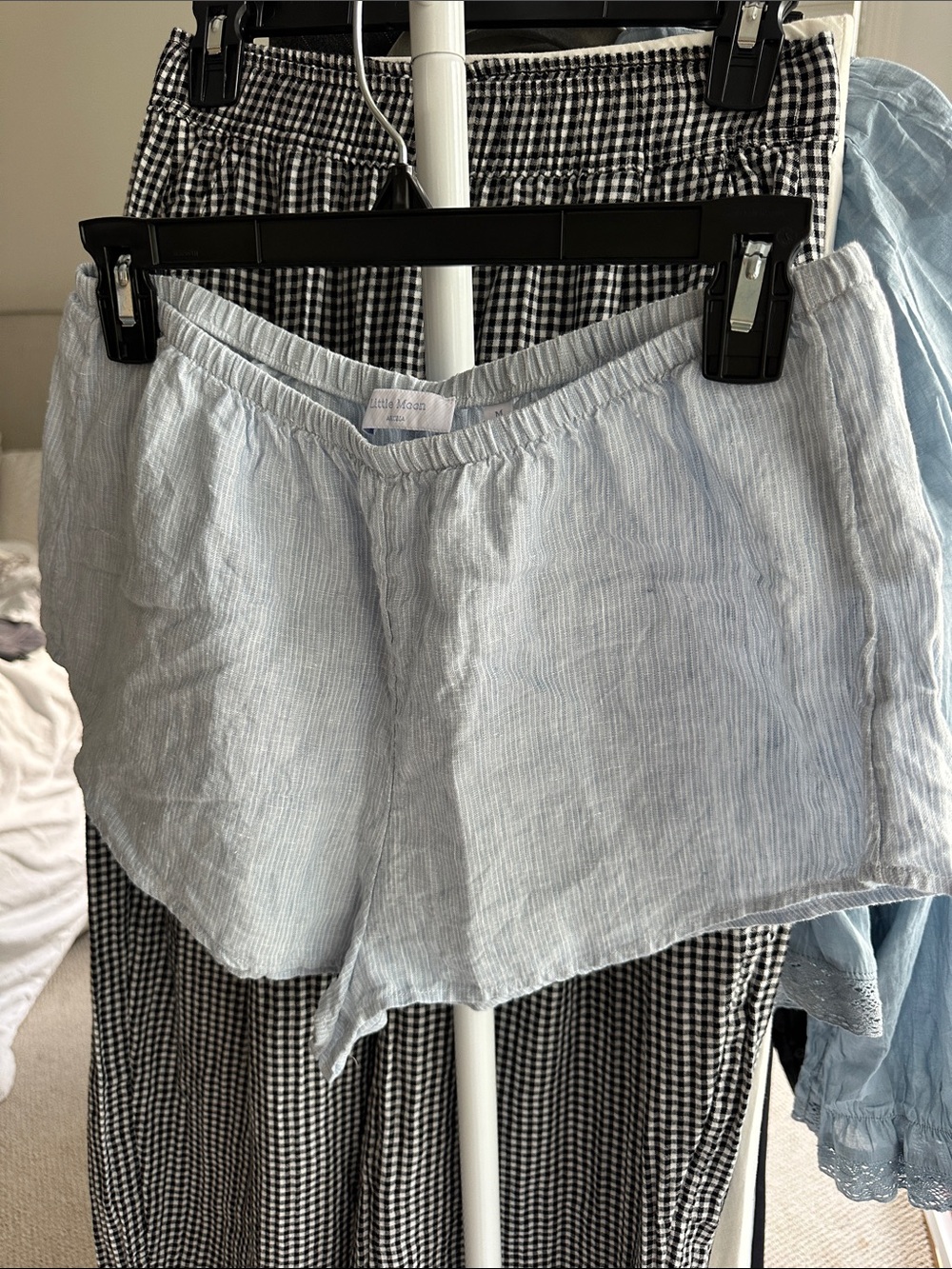 Aritzia Light Blue High-Waist Linen-Blend Shorts